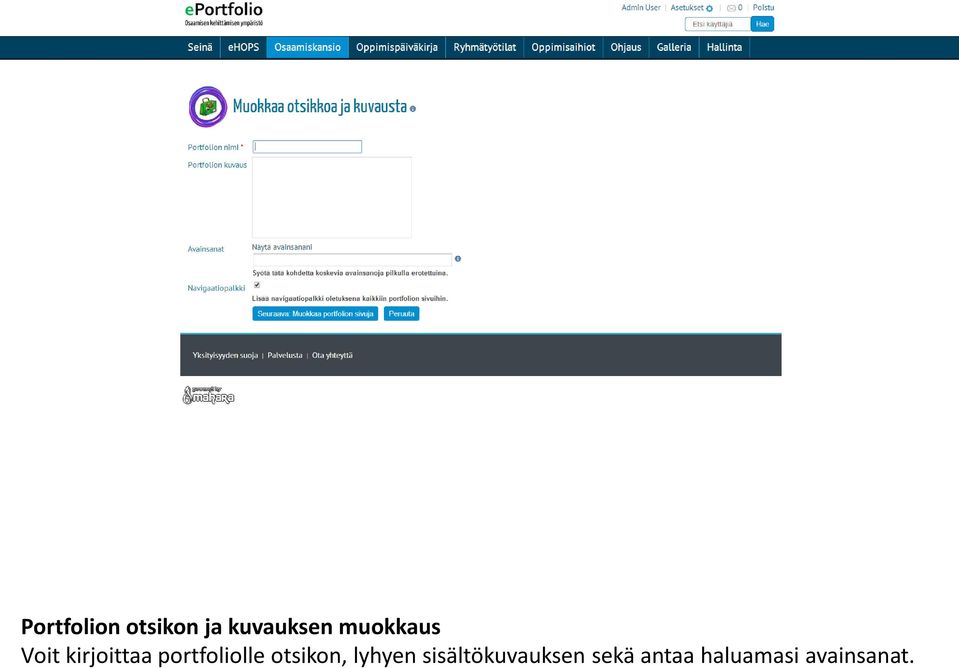 portfoliolle otsikon, lyhyen