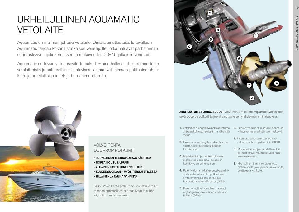 Aquamatic on täysin yhteensovitettu paketti aina hallintalaitteista moottoriin, vetolaitteisiin ja potkureihin saatavissa llaajaan valikoimaan polttoainetehokkaita ja urheilullisia diesel- ja