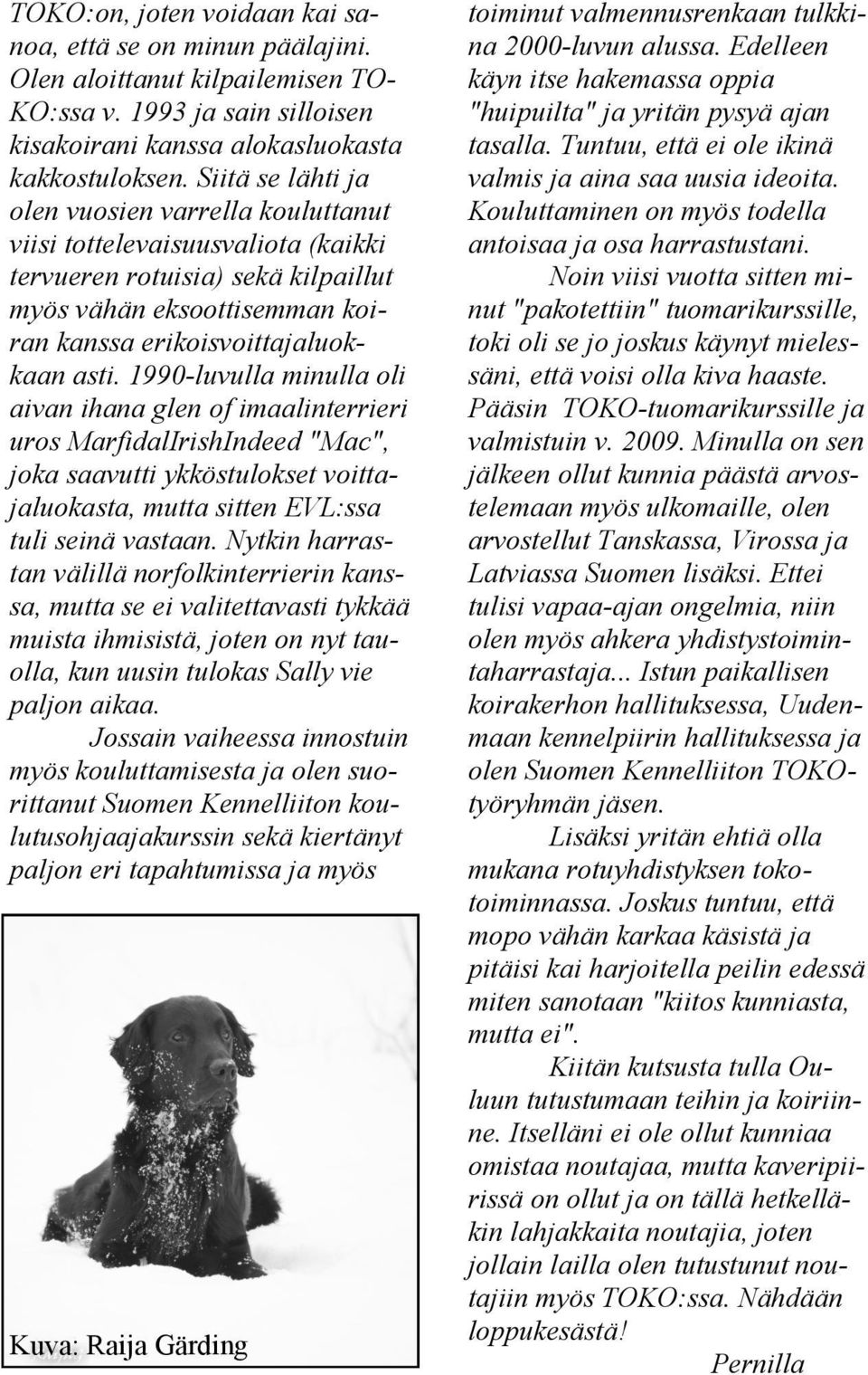 1990-luvulla minulla oli aivan ihana glen of imaalinterrieri uros MarfidalIrishIndeed "Mac", joka saavutti ykköstulokset voittajaluokasta, mutta sitten EVL:ssa tuli seinä vastaan.
