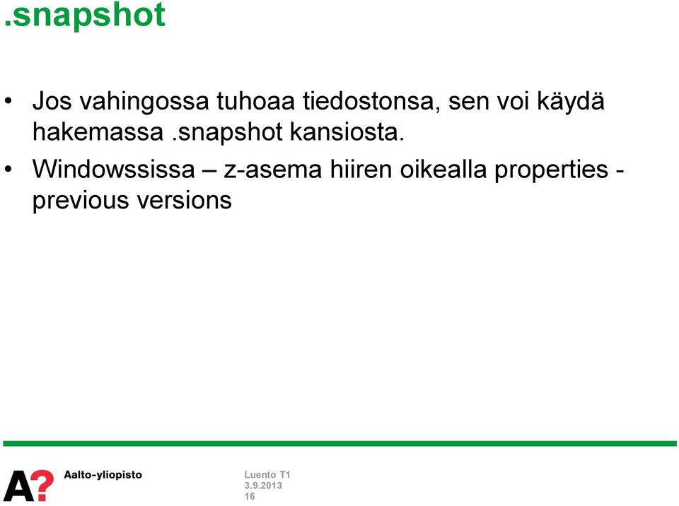 snapshot kansiosta.