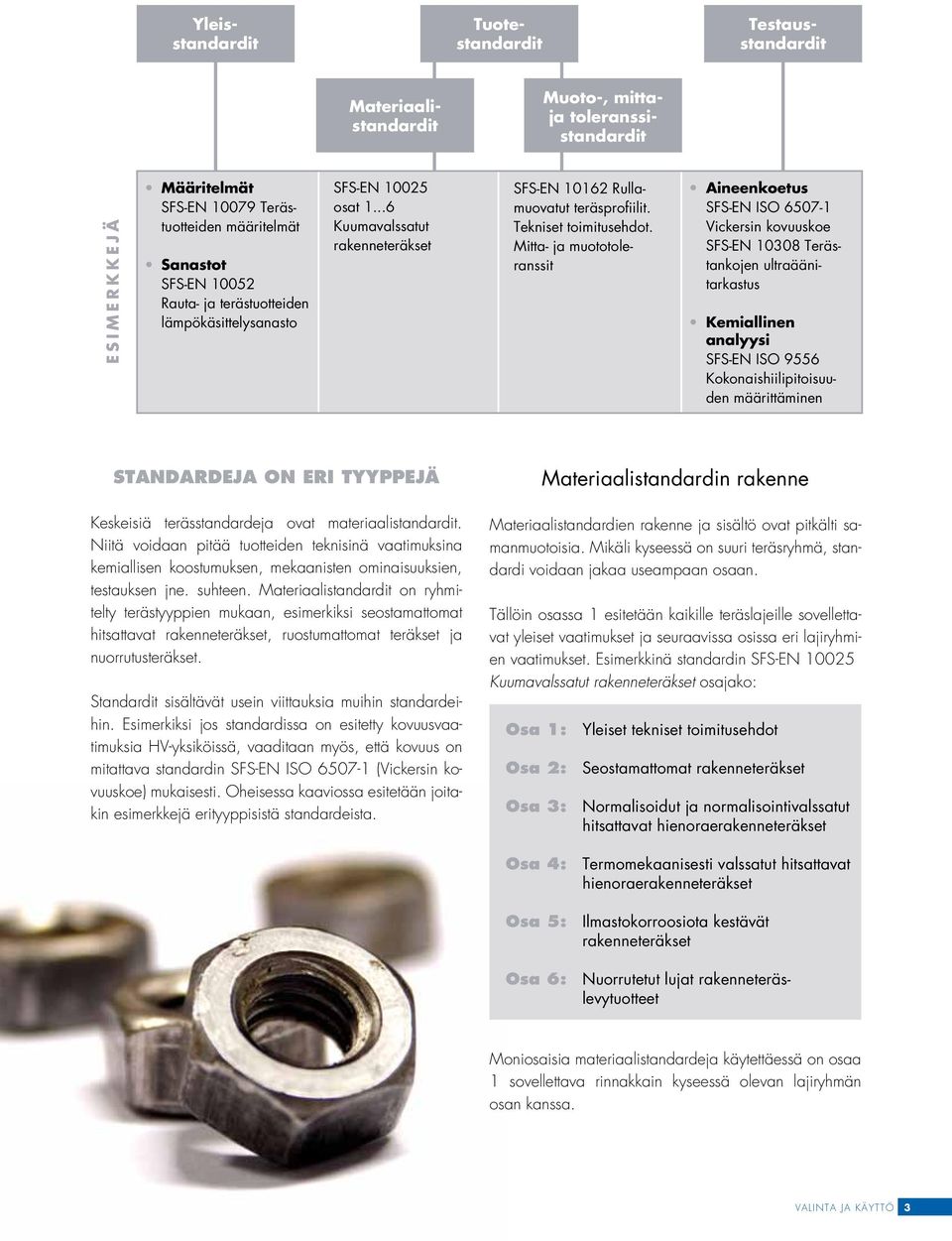 Mitta- ja muototoleranssit Aineenkoetus SFS-EN ISO 6507-1 Vickersin kovuuskoe SFS-EN 10308 Terästankojen ultraäänitarkastus Kemiallinen analyysi SFS-EN ISO 9556 Kokonaishiilipitoisuuden määrittäminen