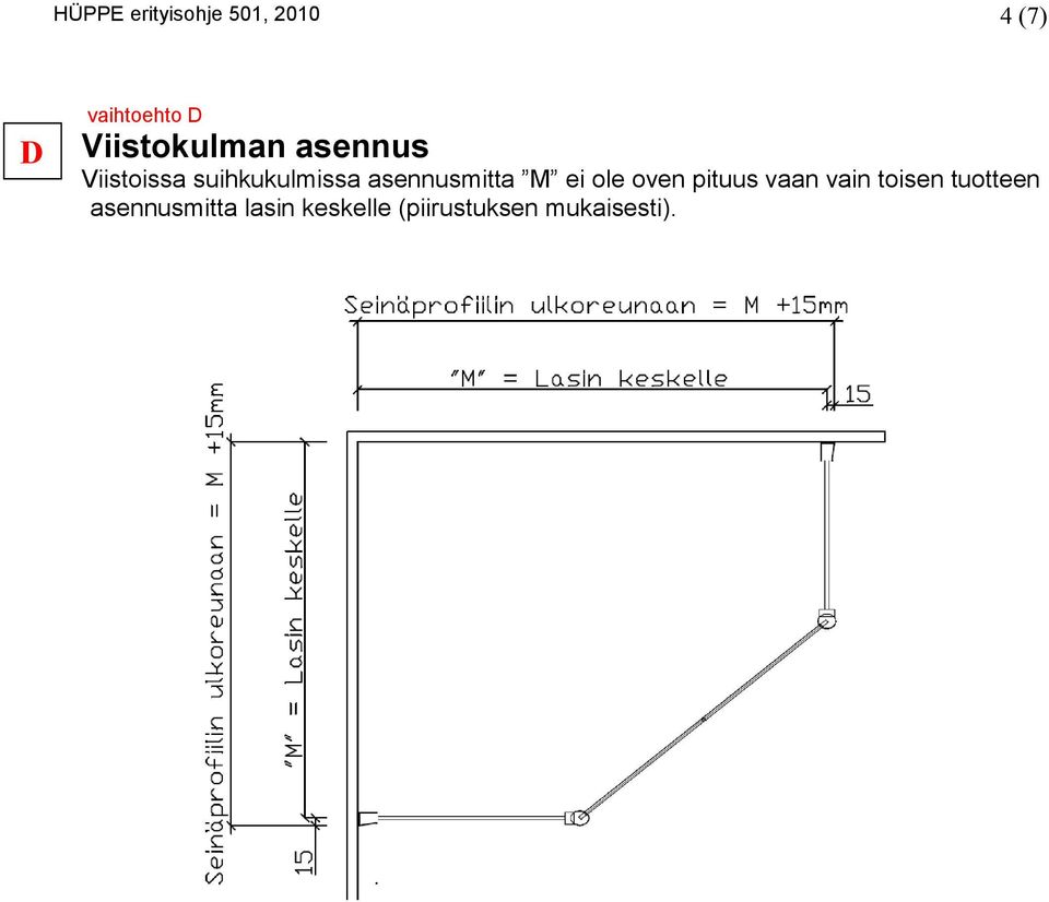 asennusmitta M ei ole oven pituus vaan vain toisen