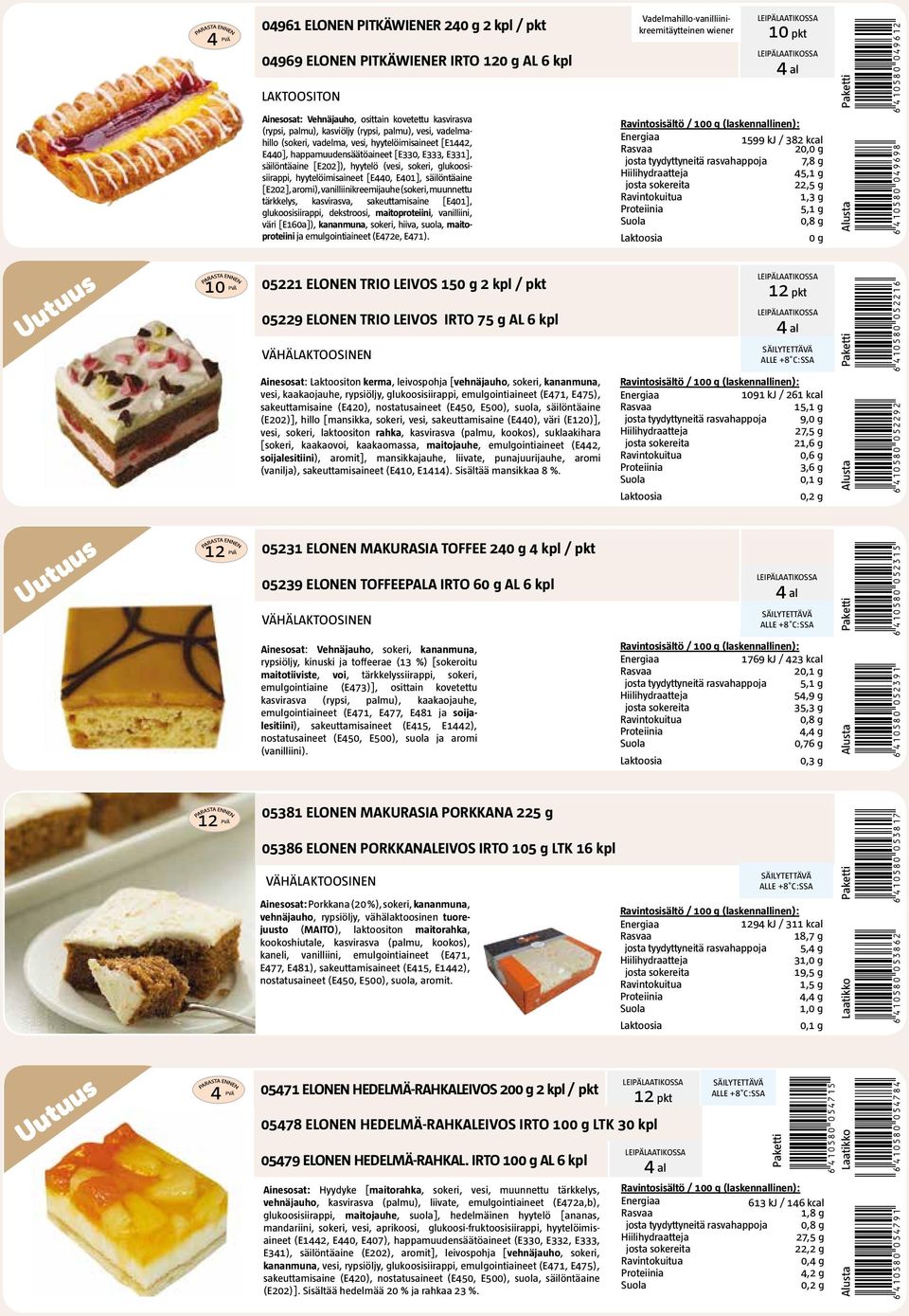 säilöntäaine [E202], aromi), vanilliinikreemijauhe (sokeri, muunnettu tärkkelys, kasvirasva, sakeuttamisaine [E401], glukoosisiirappi, dekstroosi, maitoproteiini, vanilliini, väri [E160a]),