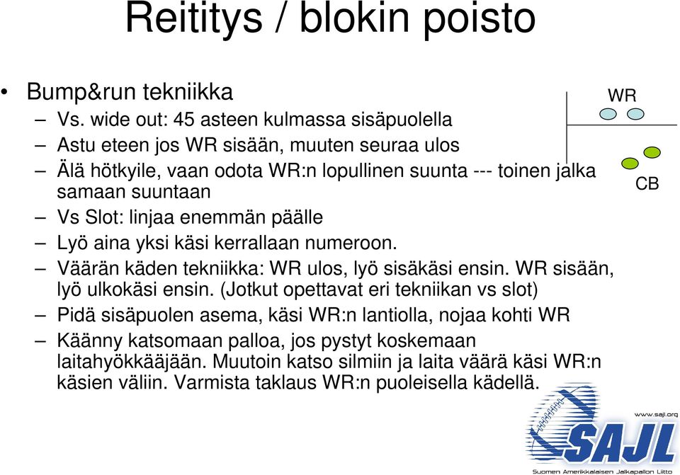 suuntaan CB Vs Slot: linjaa enemmän päälle Lyö aina yksi käsi kerrallaan numeroon. Väärän käden tekniikka: WR ulos, lyö sisäkäsi ensin.