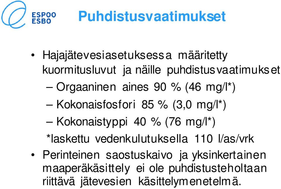 Kokonaistyppi 40 % (76 mg/l*) *laskettu vedenkulutuksella 110 l/as/vrk Perinteinen