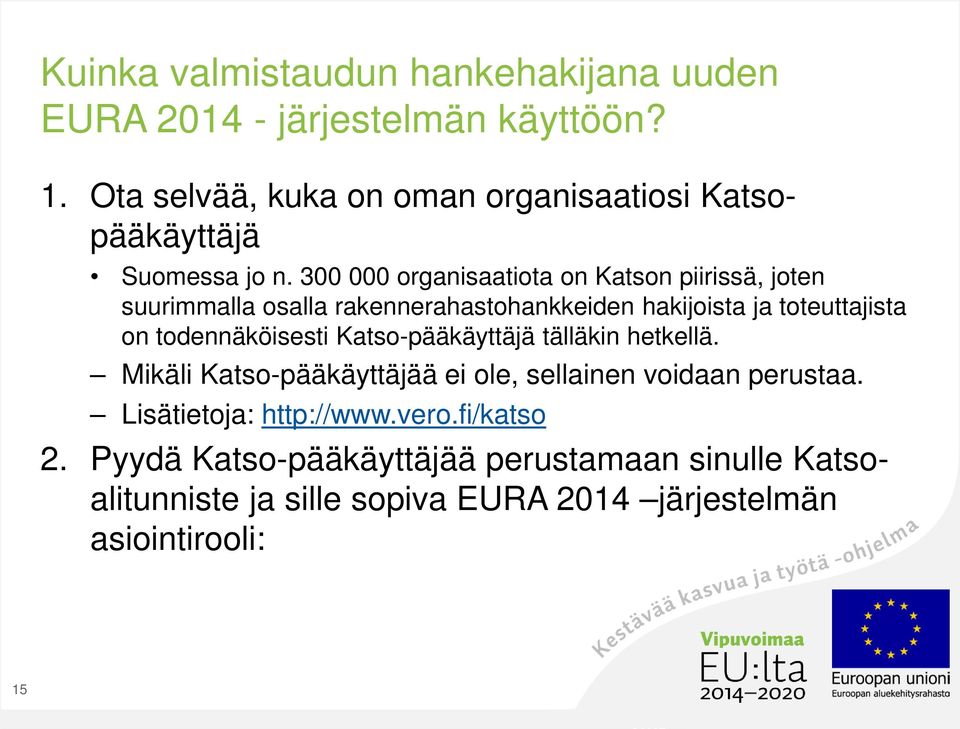 300 000 organisaatiota on Katson piirissä, joten suurimmalla osalla rakennerahastohankkeiden hakijoista ja toteuttajista on