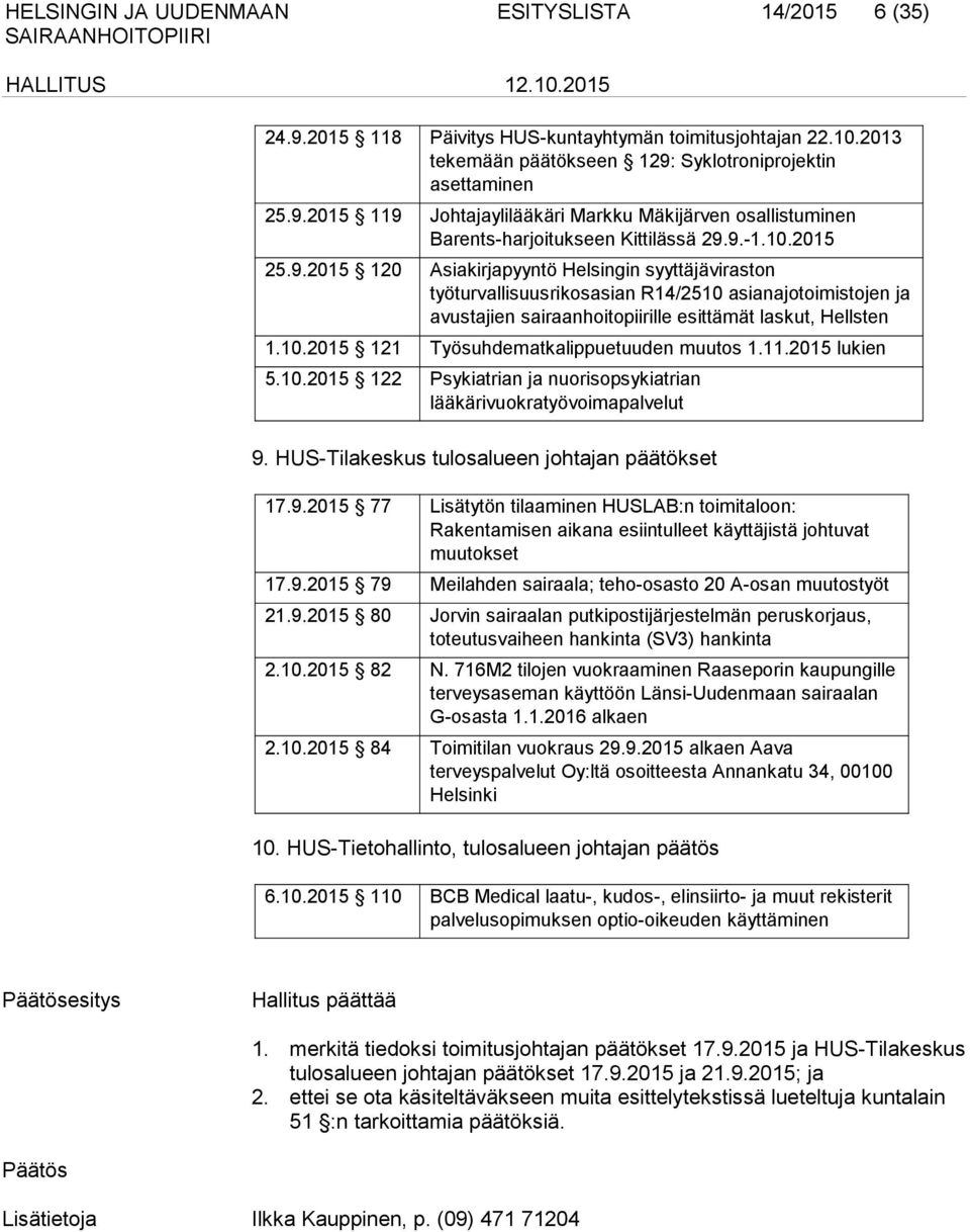 11.2015 lukien 5.10.2015 122 Psykiatrian ja nuorisopsykiatrian lääkärivuokratyövoimapalvelut 9.