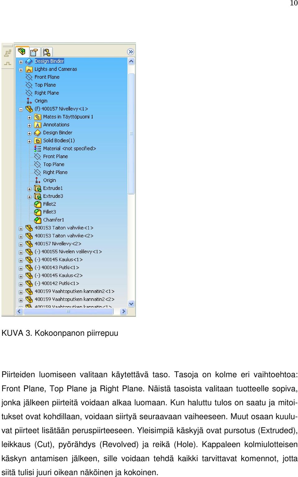 Kun haluttu tulos on saatu ja mitoitukset ovat kohdillaan, voidaan siirtyä seuraavaan vaiheeseen. Muut osaan kuuluvat piirteet lisätään peruspiirteeseen.