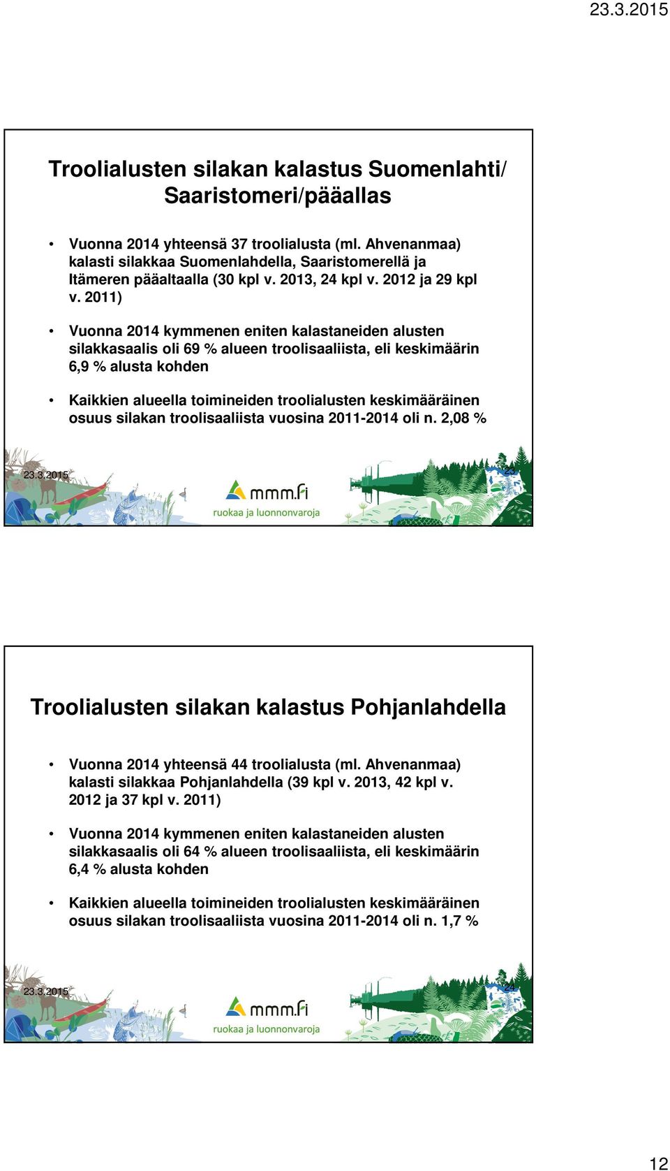 2011) Vuonna 2014 kymmenen eniten kalastaneiden alusten silakkasaalis oli 69 % alueen troolisaaliista, eli keskimäärin 6,9 % alusta kohden Kaikkien alueella toimineiden troolialusten keskimääräinen