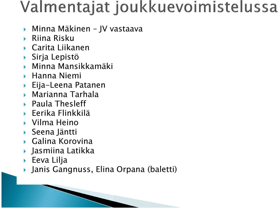 Paula Thesleff Eerika Flinkkilä Vilma Heino Seena Jäntti Galina