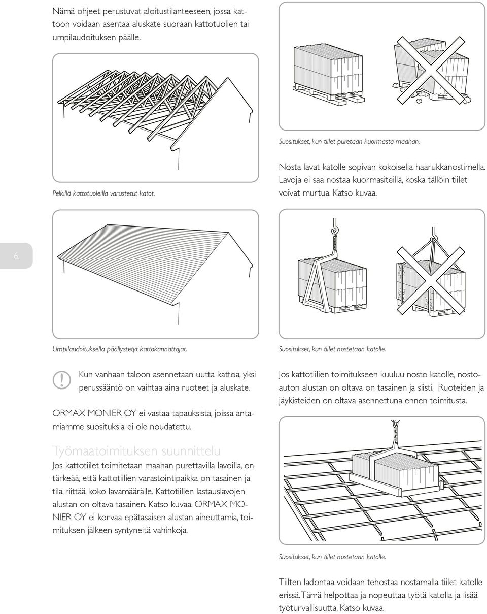 Umpilaudoituksella päällystetyt kattokannattajat. Suositukset, kun tiilet nostetaan katolle. Kun vanhaan taloon asennetaan uutta kattoa, yksi perussääntö on vaihtaa aina ruoteet ja aluskate.