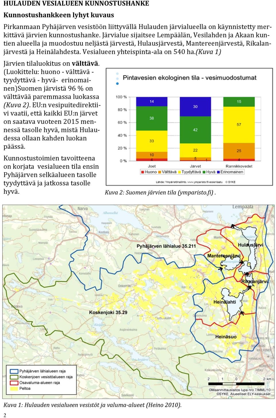 Vesialueen yhteispinta-ala on 540 ha.(kuva 1) Järvien tilaluokitus on välttävä.