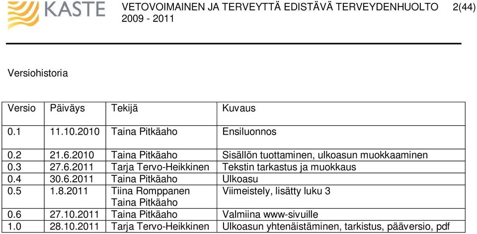 . Tarja Tervo-Heikkinen Tekstin tarkastus ja muokkaus... Taina Pitkäaho Ulkoasu..8.