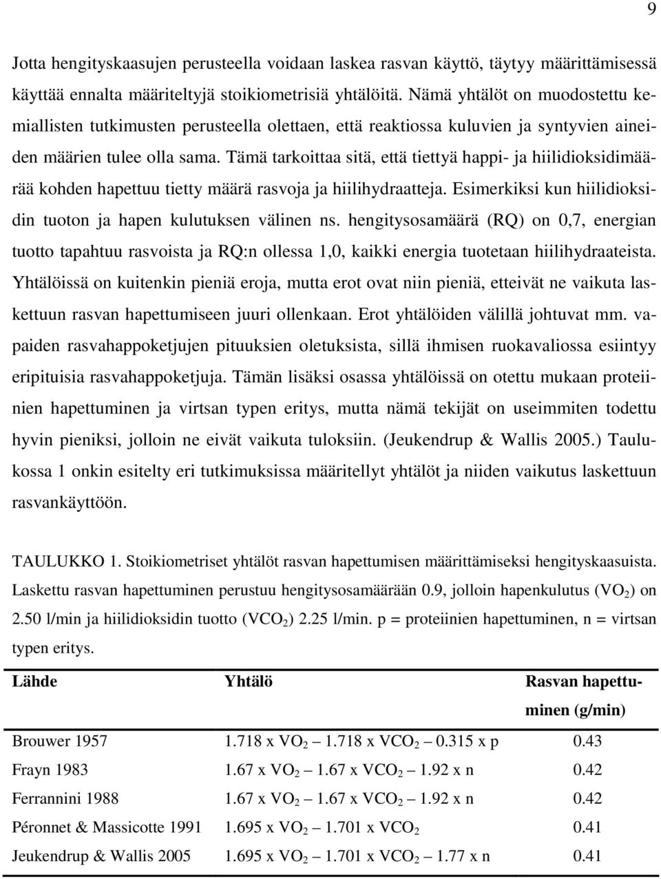 Tämä tarkoittaa sitä, että tiettyä happi- ja hiilidioksidimäärää kohden hapettuu tietty määrä rasvoja ja hiilihydraatteja. Esimerkiksi kun hiilidioksidin tuoton ja hapen kulutuksen välinen ns.