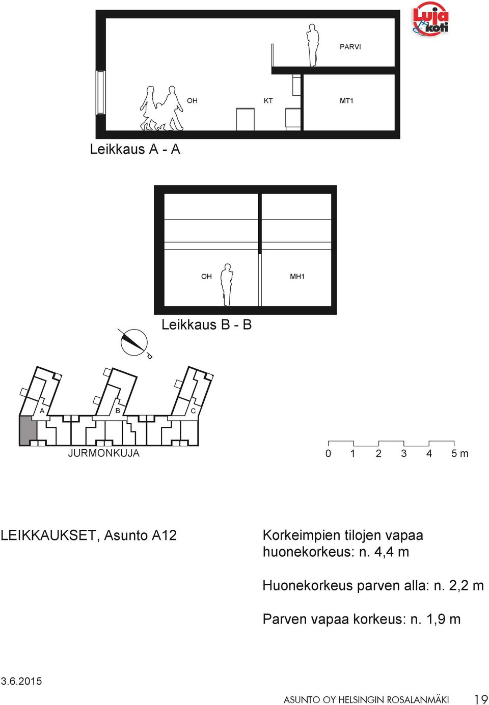 4,4 m Huonekorkeus parven alla: n.