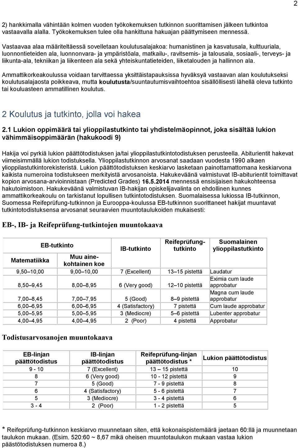 sosiaali-, terveys- ja liikunta-ala, tekniikan ja liikenteen ala sekä yhteiskuntatieteiden, liiketalouden ja hallinnon ala.