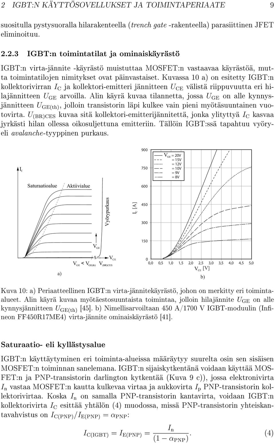 Alin käyrä kuvaa tilannetta, jossa U GE on alle kynnysjännitteen U GE(th), jolloin transistorin läpi kulkee vain pieni myötäsuuntainen vuotovirta.
