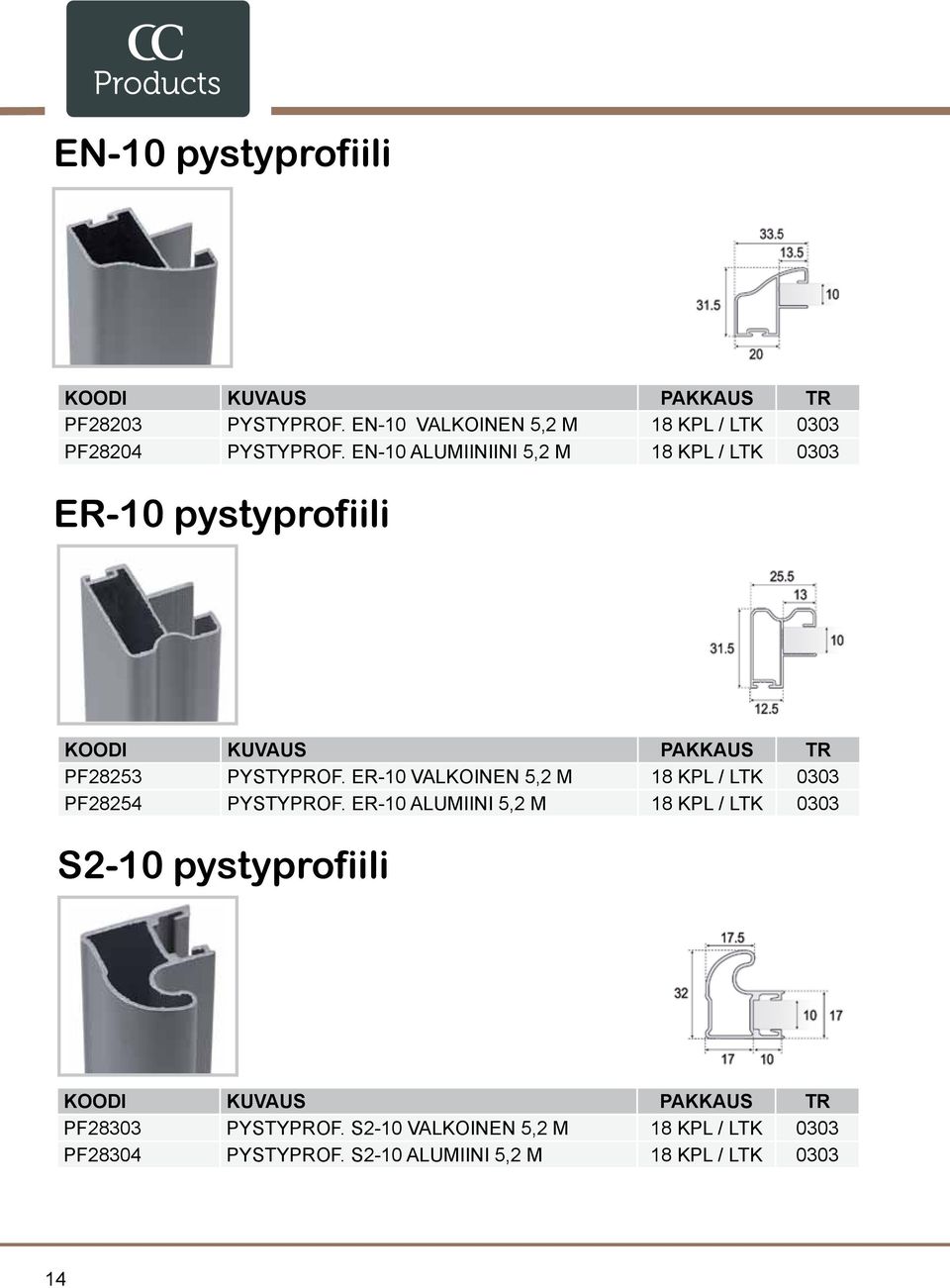 ER-10 VALKOINEN 5,2 M 18 KPL / LTK 0303 PF28254 PYSTYPROF.