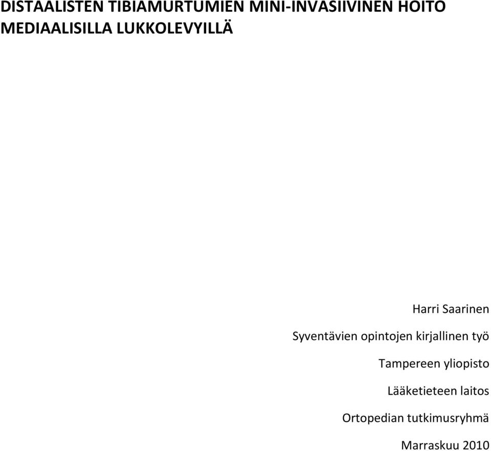 Syventävien opintojen kirjallinen työ Tampereen