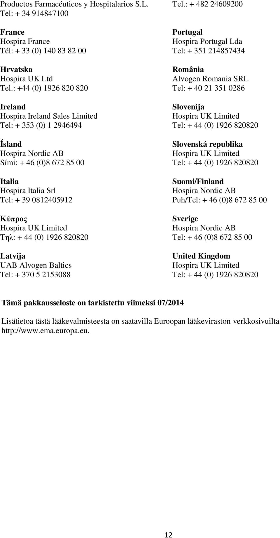 44 (0) 1926 820820 Latvija UAB Alvogen Baltics Tel: + 370 5 2153088 Tel.
