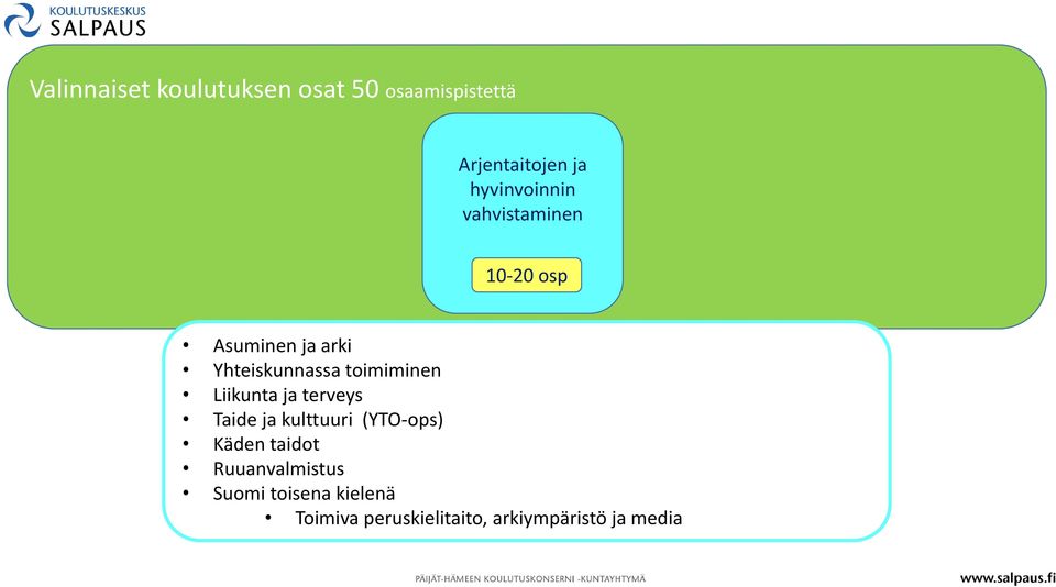 toimiminen Liikunta ja terveys Taide ja kulttuuri (YTO-ops) Käden taidot