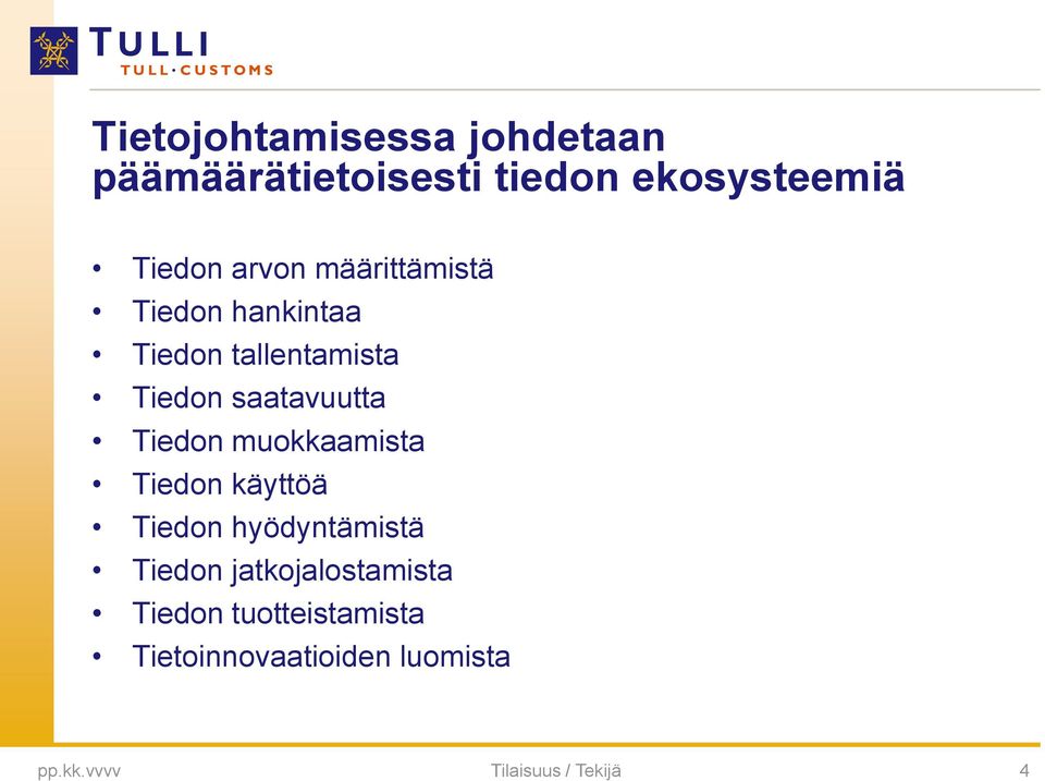 Tiedon muokkaamista Tiedon käyttöä Tiedon hyödyntämistä Tiedon