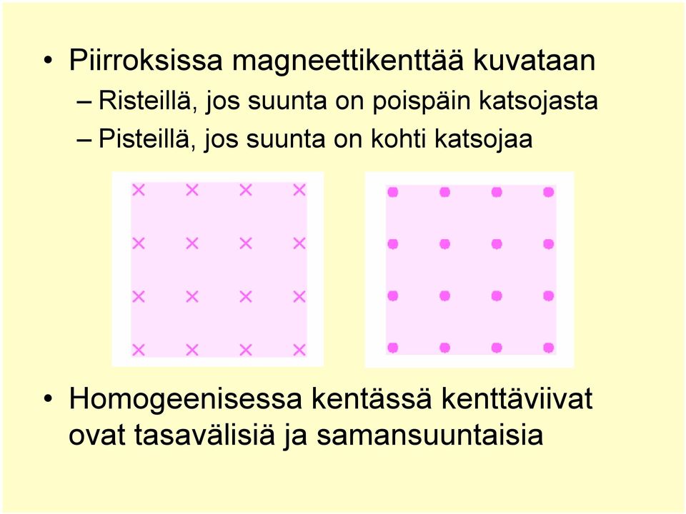 Pisteillä, jos suunta on kohti katsojaa