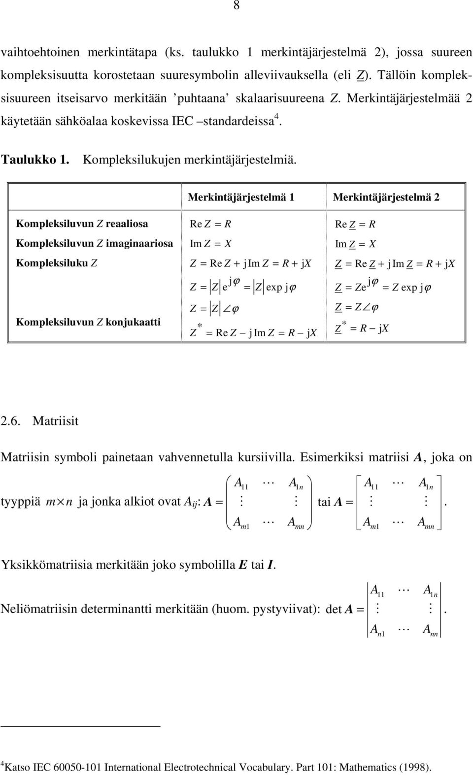 Merkintäjärjestelmä 1 Merkintäjärjestelmä 2 Kompleksiluvun Z reaaliosa Kompleksiluvun Z imaginaariosa Kompleksiluku Z Kompleksiluvun Z konjukaatti Re Z = R Im Z = X Z = Re Z + jim Z = R + jx jϕ Z = Z