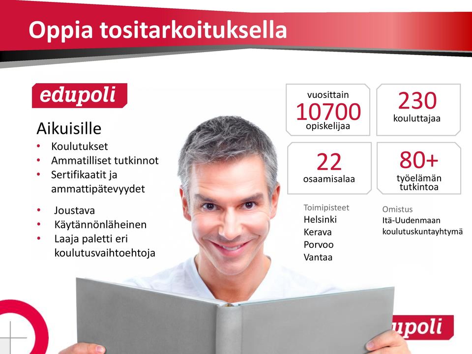 koulutusvaihtoehtoja vuosittain 10700 opiskelijaa 22 osaamisalaa Toimipisteet