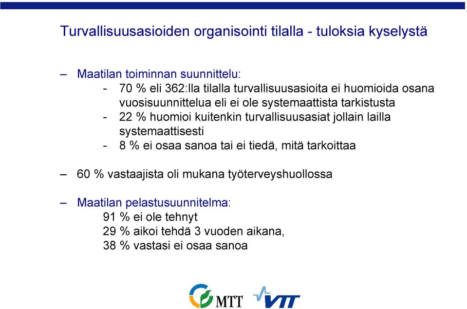 turvallisuusasiat jollain lailla systemaattisesti - 8 % ei osaa sanoa tai ei tiedä, mitä tarkoittaa 60 % vastaajista oli