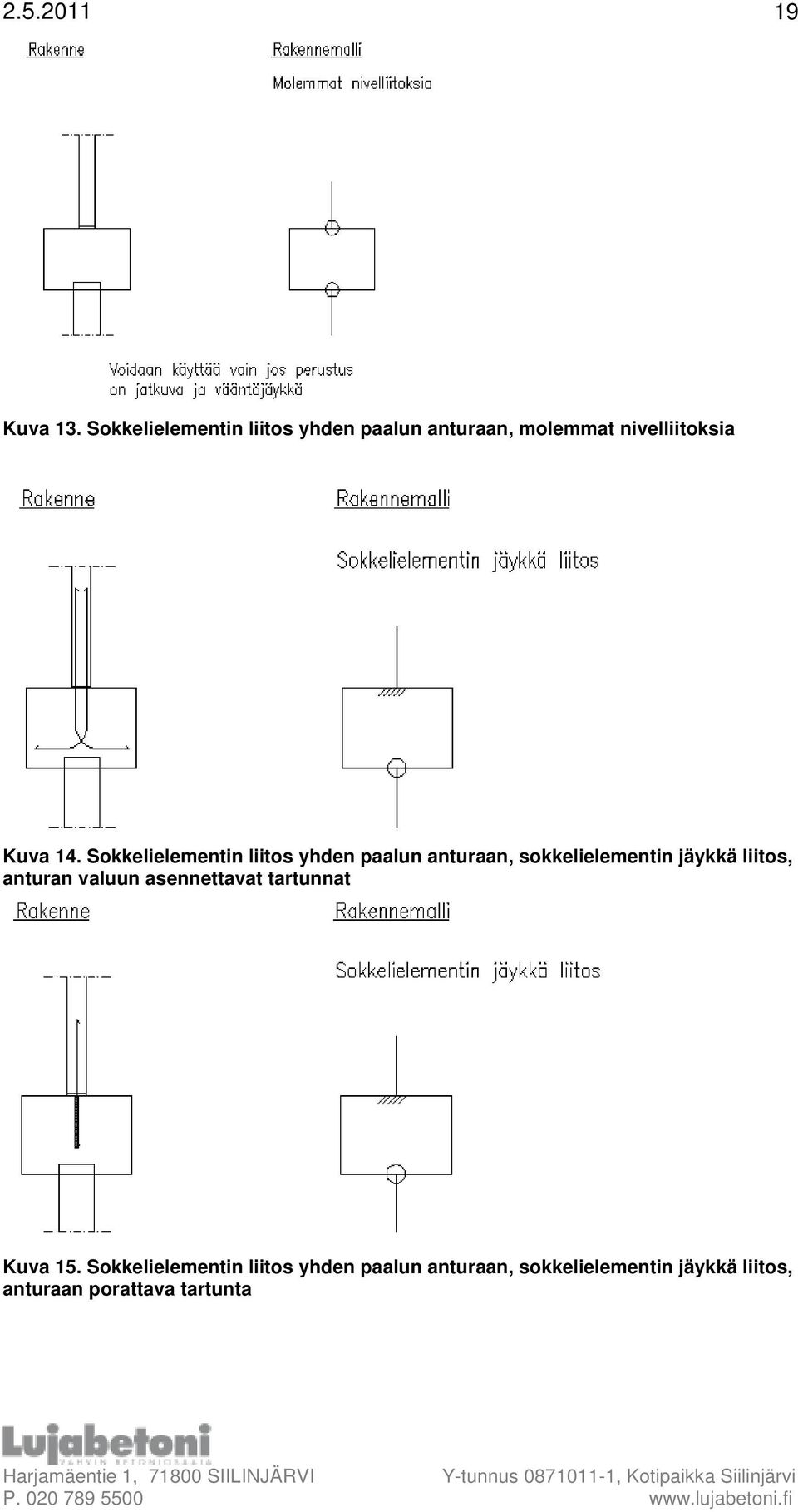 Sokkelielementin liitos yhden paalun anturaan, sokkelielementin jäykkä liitos,