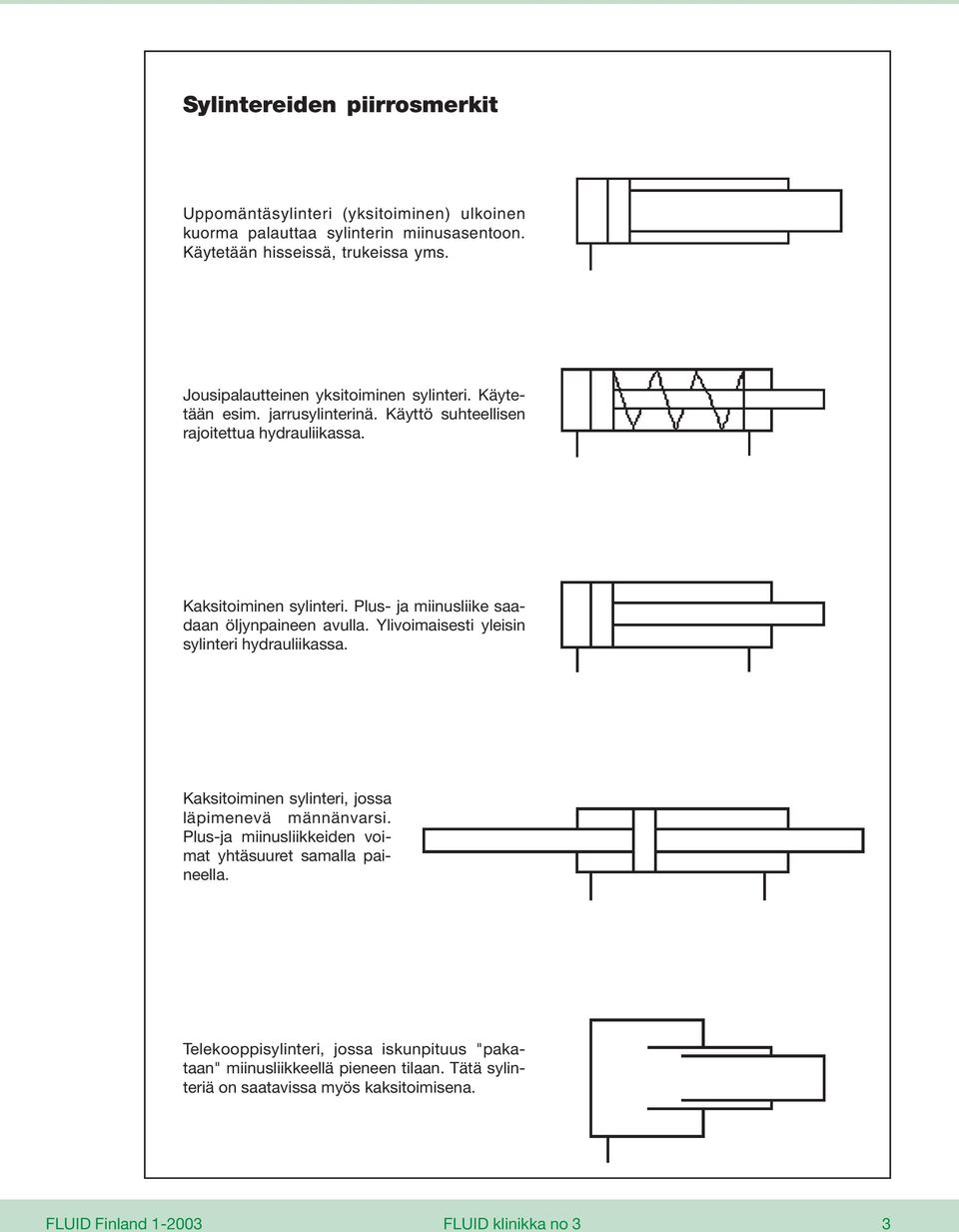 Plus- ja miinusliike saadaan öljynpaineen avulla. Ylivoimaisesti yleisin sylinteri hydrauliikassa. Kaksitoiminen sylinteri, jossa läpimenevä männänvarsi.