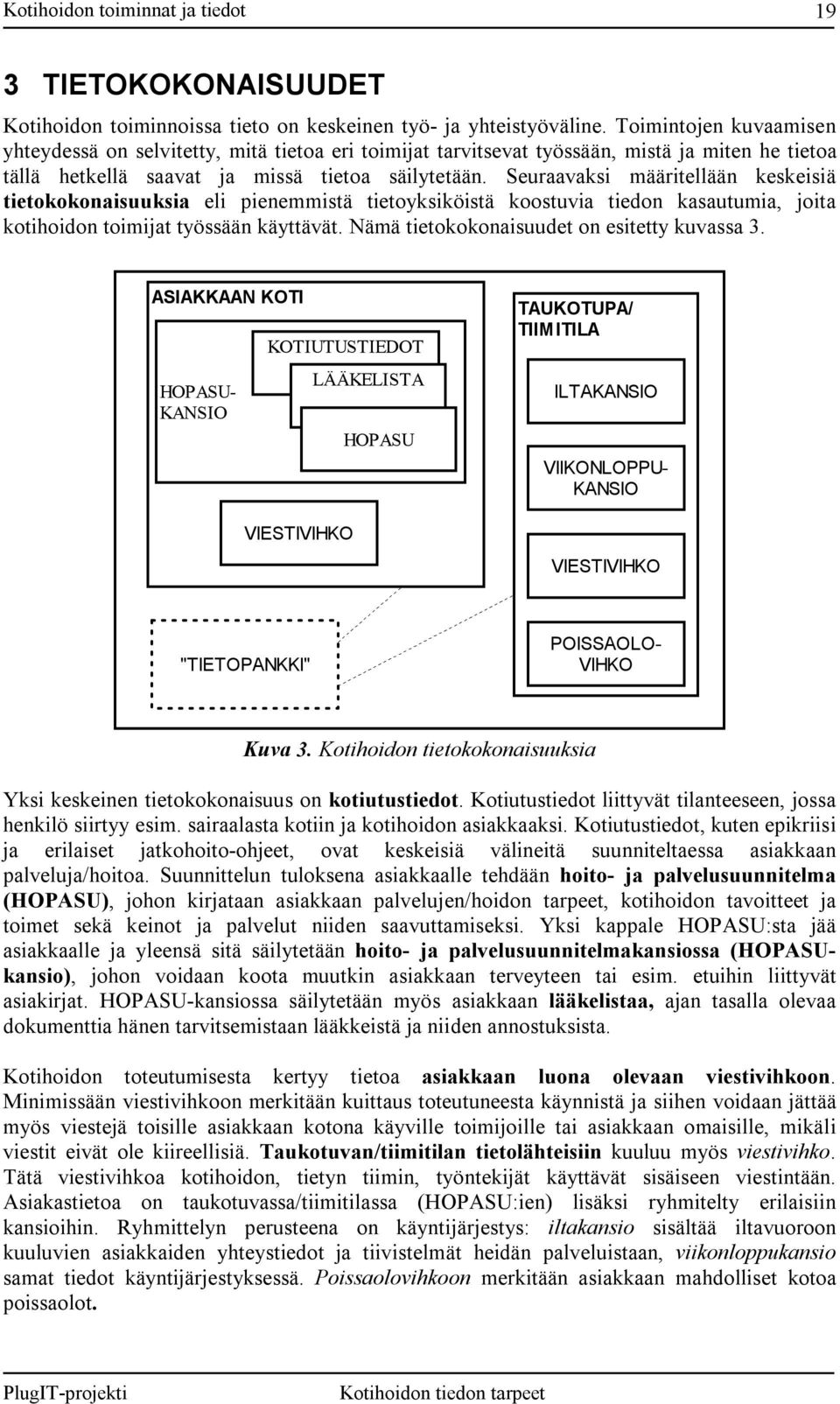 Seuraavaksi määritellään keskeisiä tietokokonaisuuksia eli pienemmistä tietoyksiköistä koostuvia tiedon kasautumia, joita kotihoidon toimijat työssään käyttävät.