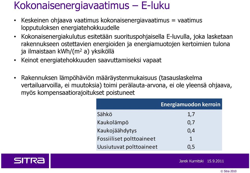 energiatehokkuuden saavuttamiseksi vapaat Rakennuksen lämpöhäviön määräystenmukaisuus (tasauslaskelma vertailuarvoilla, ei muutoksia) toimi perälauta-arvona, ei ole