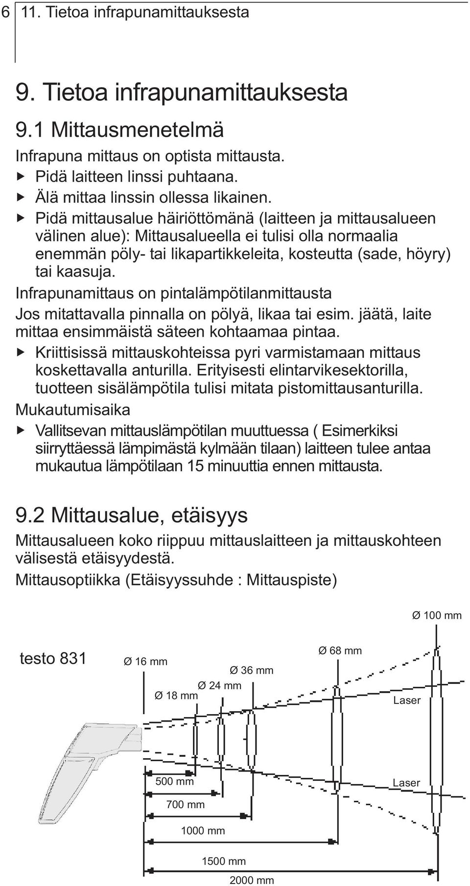 Infrapunamittaus on pintalämpötilanmittausta Jos mitattavalla pinnalla on pölyä, likaa tai esim. jäätä, laite mittaa ensimmäistä säteen kohtaamaa pintaa.