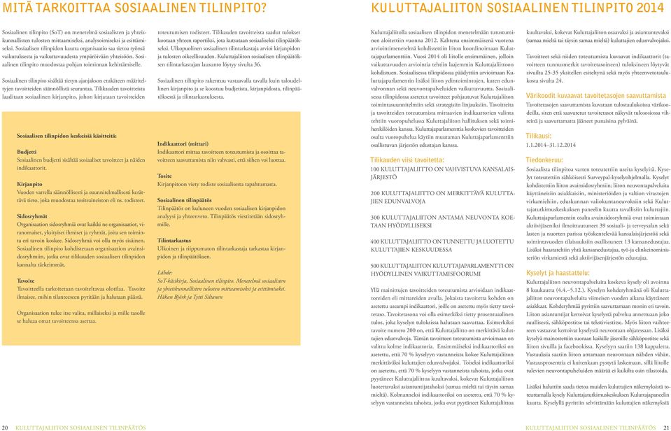 Sosiaalisen tilinpidon kautta organisaatio saa tietoa työnsä vaikutuksesta ja vaikuttavuudesta ympäröivään yhteisöön. Sosiaalinen tilinpito muodostaa pohjan toiminnan kehittämiselle.