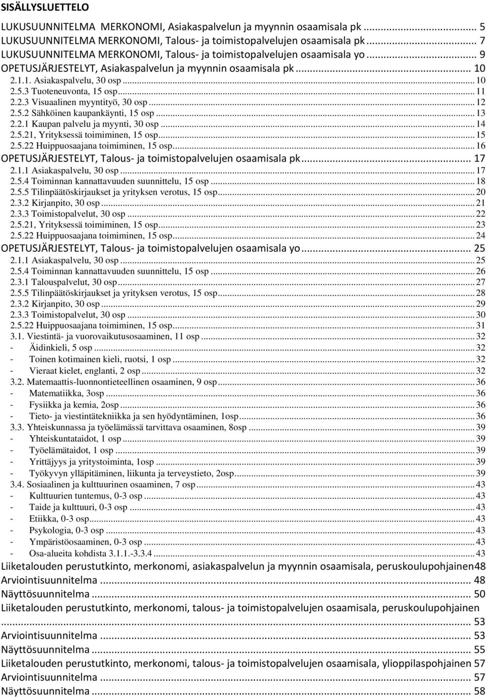 3 Tuoteneuvonta, 15 osp... 11 2.2.3 Visuaalinen myyntityö, 30 osp... 12 2.5.2 Sähköinen kaupankäynti, 15 osp... 13 2.2.1 Kaupan palvelu ja myynti, 30 osp... 14 2.5.21, Yrityksessä toimiminen, 15 osp.