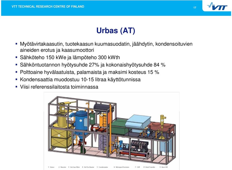 hyötysuhde 27% ja kokonaishyötysuhde 84 % Polttoaine hyvälaatuista, palamaista ja maksimi