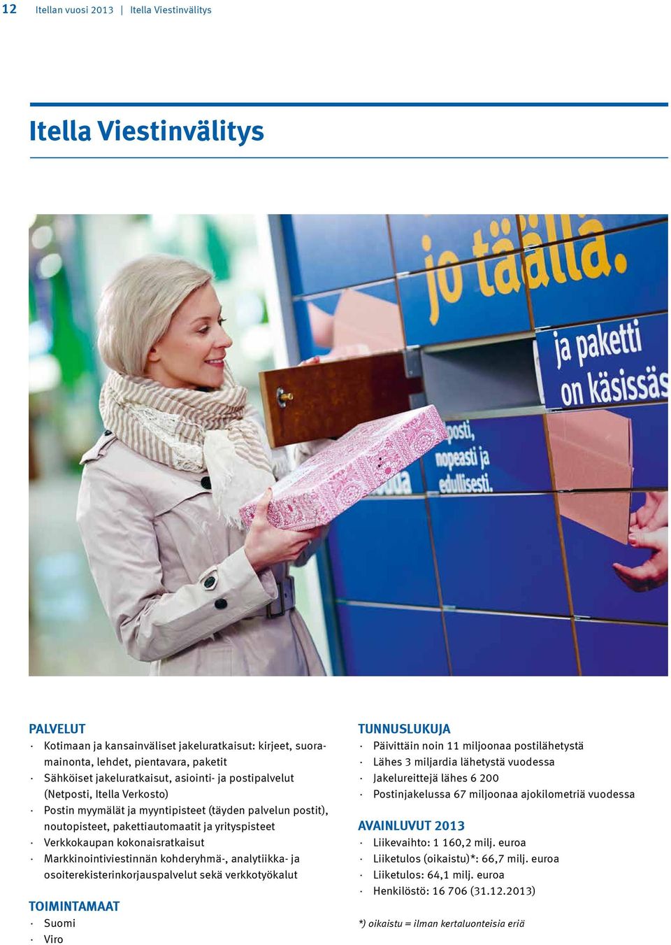 Markkinointiviestinnän kohderyhmä-, analytiikka- ja osoiterekisterinkorjauspalvelut sekä verkkotyökalut Toimintamaat Suomi Viro Tunnuslukuja Päivittäin noin 11 miljoonaa postilähetystä Lähes 3