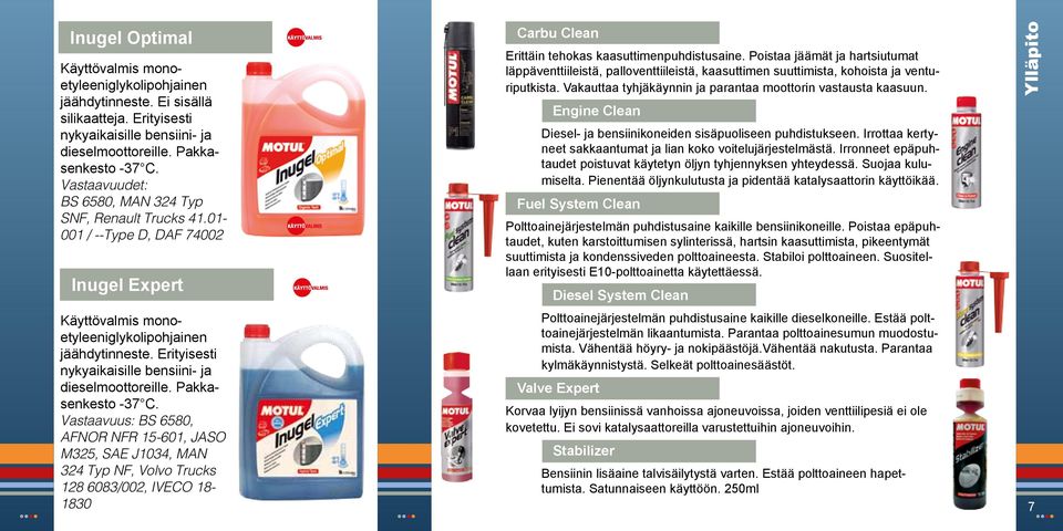 Erityisesti nykyaikaisille bensiini- ja dieselmoottoreille. Pakkasenkesto -37 C.