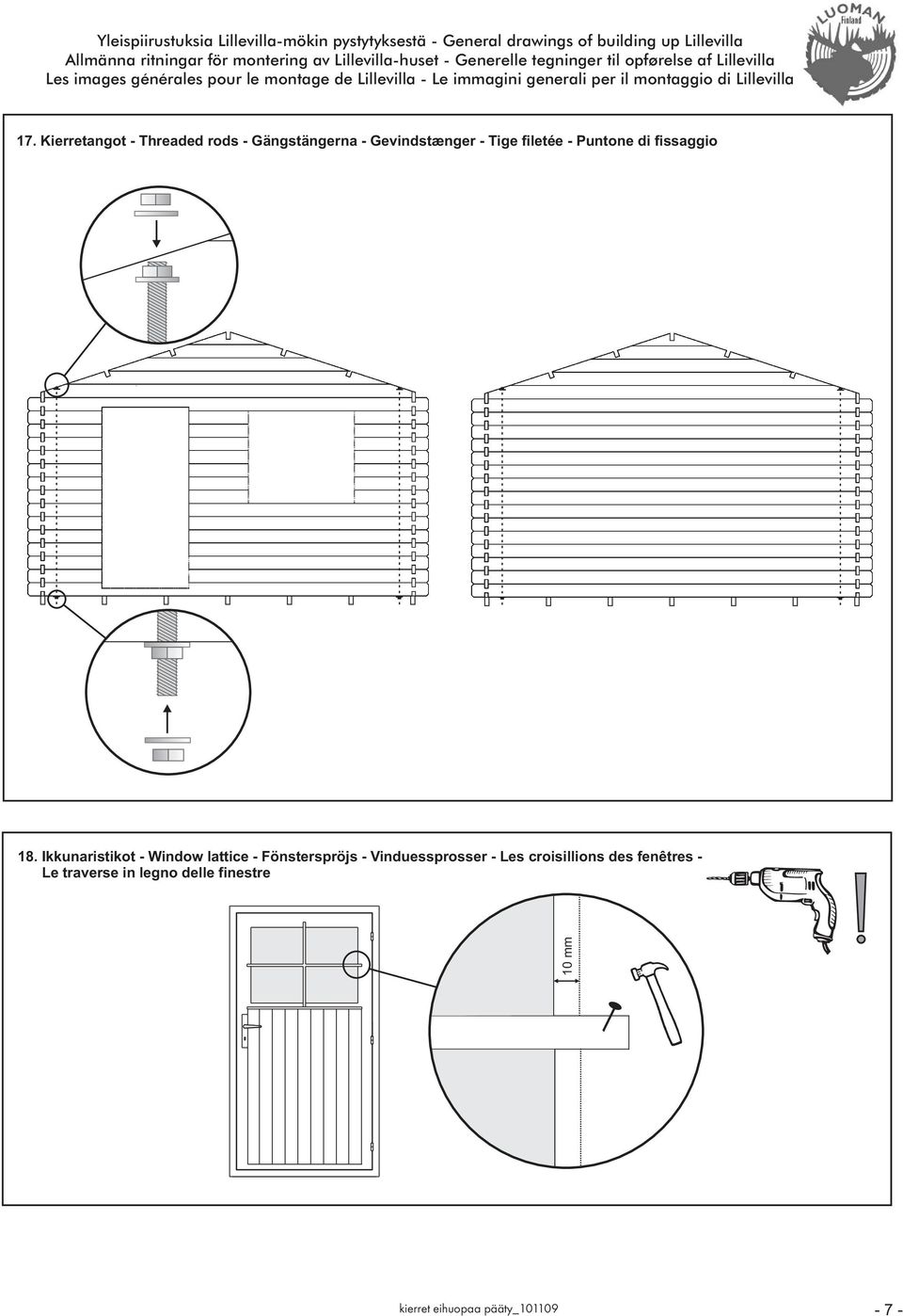 il montaggio di Lillevilla 17. Kierretangot - Threaded rods - Gängstängerna - Gevindstænger - Tige filetée - Puntone di fissaggio 18.