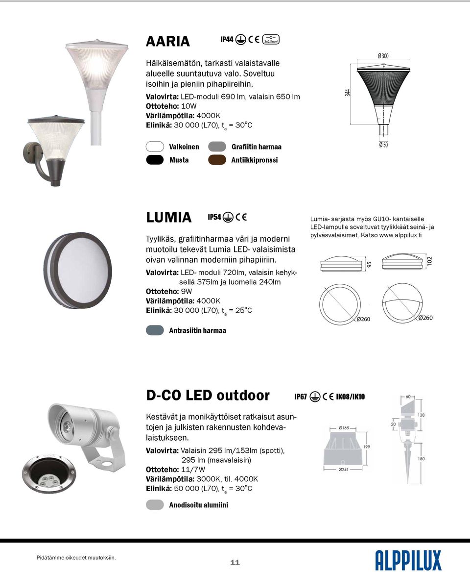 grafiitinharmaa väri ja moderni muotoilu tekevät Lumia LED- valaisimista oivan valinnan moderniin pihapiiriin.