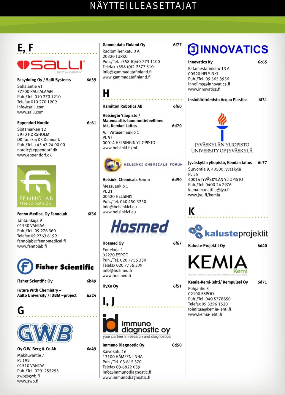 /Tel. +358-(0)40-773 1100 Telefax +358-(0)2-2377 310 info@gammadatafinland.fi www.gammadatafinland.fi H Hamilton Robotics AB Helsingin Yliopisto / Matemaattis-luonnontieteellinen tdk. Kemian Laitos A.
