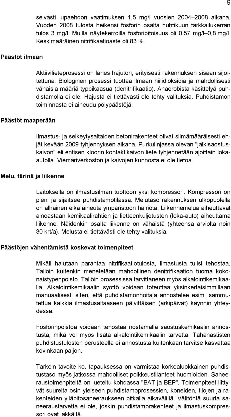 Aktiivilieteprosessi on lähes hajuton, erityisesti rakennuksen sisään sijoitettuna. Biologinen prosessi tuottaa ilmaan hiilidioksidia ja mahdollisesti vähäisiä määriä typpikaasua (denitrifikaatio).