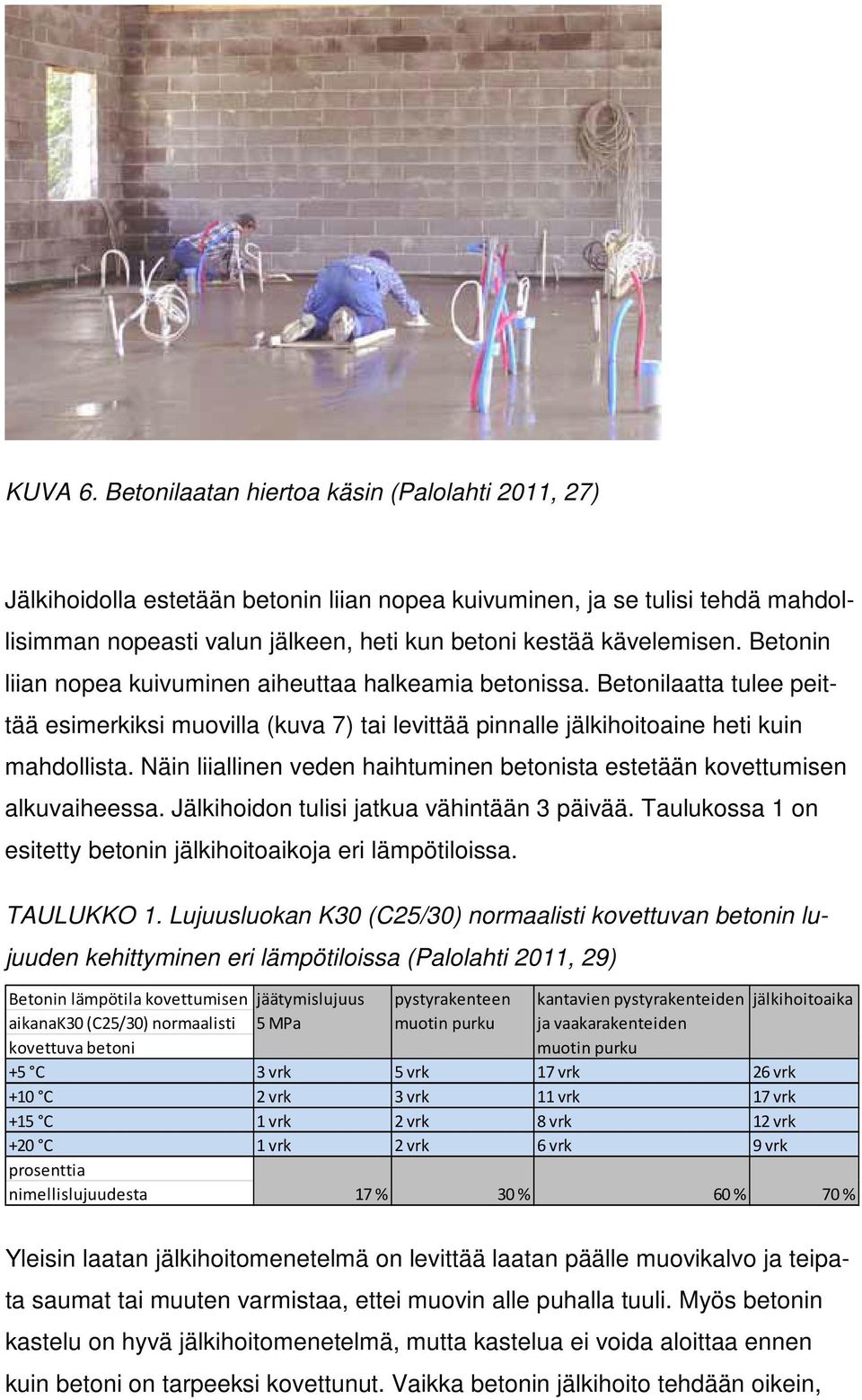 Betonin liian nopea kuivuminen aiheuttaa halkeamia betonissa. Betonilaatta tulee peittää esimerkiksi muovilla (kuva 7) tai levittää pinnalle jälkihoitoaine heti kuin mahdollista.