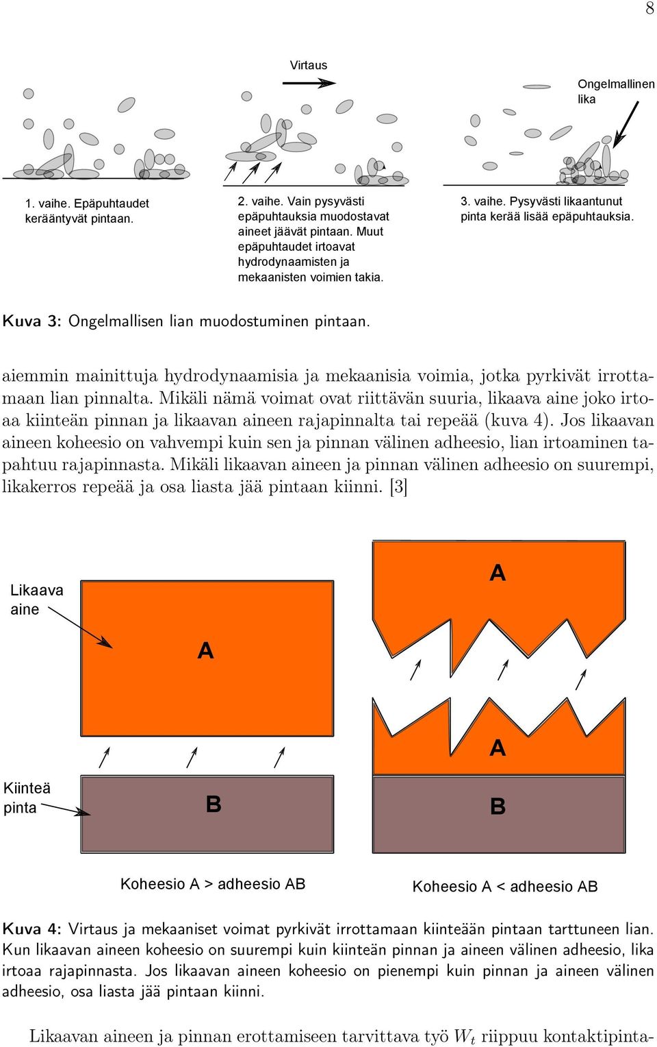 aiemmin mainittuja hydrodynaamisia ja mekaanisia voimia, jotka pyrkivät irrottamaan lian pinnalta.