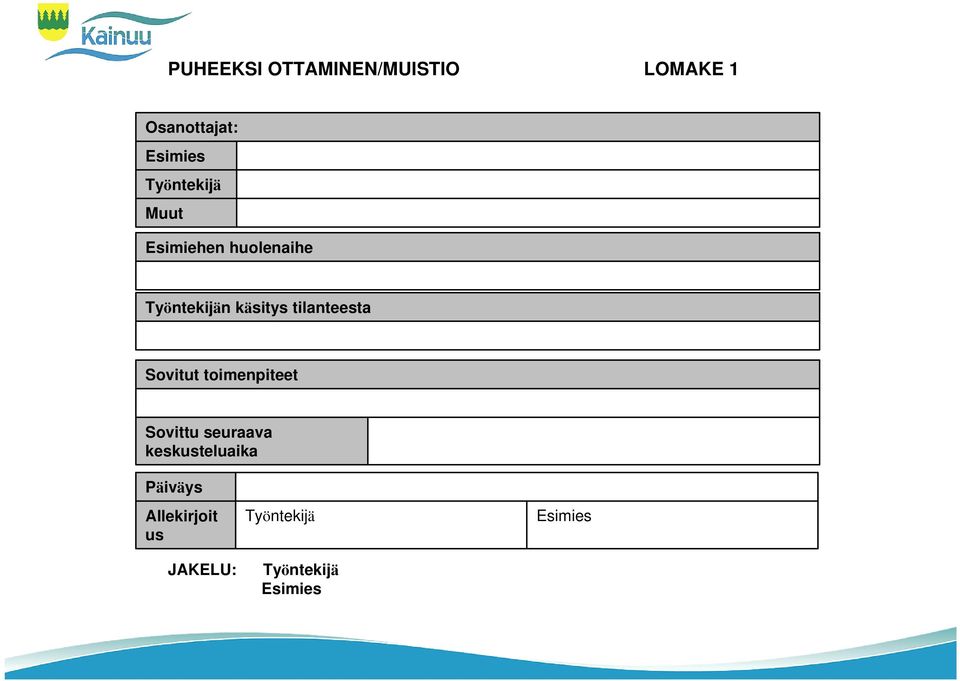 tilanteesta Sovitut toimenpiteet Sovittu seuraava