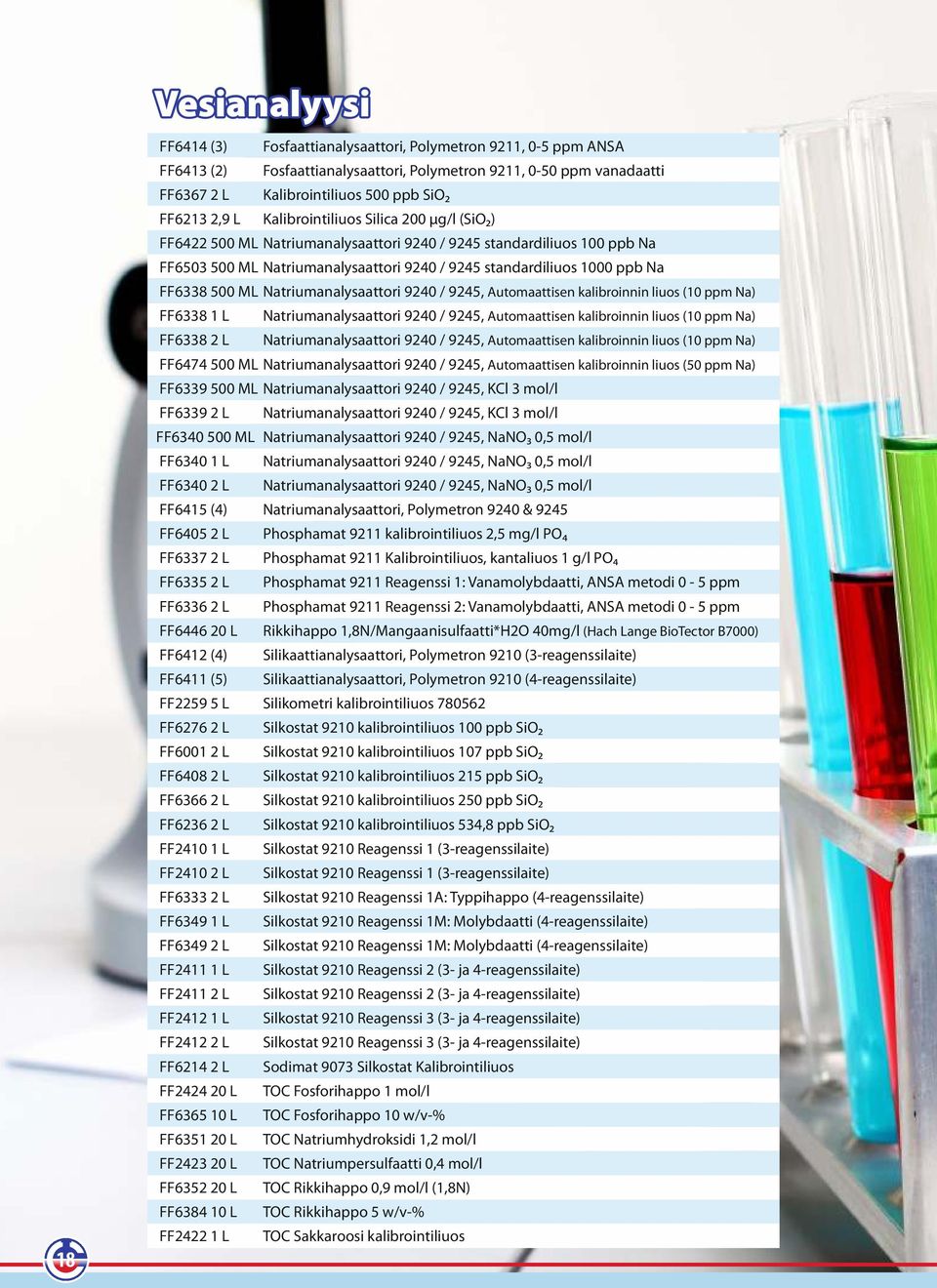 FF6338 500 ML Natriumanalysaattori 9240 / 9245, Automaattisen kalibroinnin liuos (10 ppm Na) FF6338 1 L Natriumanalysaattori 9240 / 9245, Automaattisen kalibroinnin liuos (10 ppm Na) FF6338 2 L