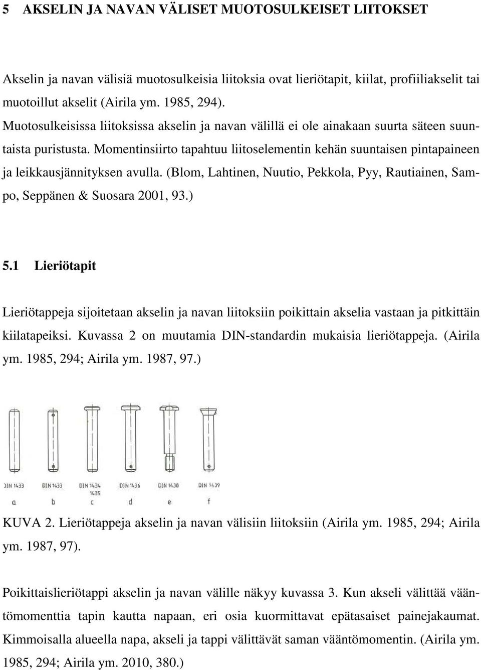 Momentinsiirto tapahtuu liitoselementin kehän suuntaisen pintapaineen ja leikkausjännityksen avulla. (Blom, Lahtinen, Nuutio, Pekkola, Pyy, Rautiainen, Sampo, Seppänen & Suosara 2001, 93.) 5.