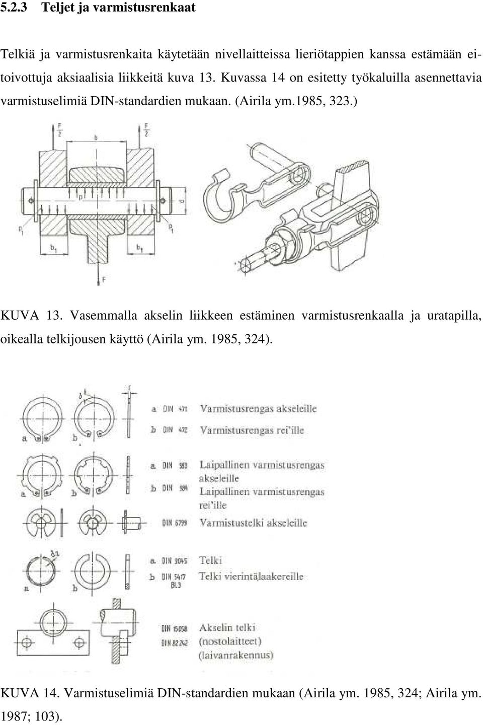 Kuvassa 14 on esitetty työkaluilla asennettavia varmistuselimiä DIN-standardien mukaan. (Airila ym.1985, 323.) KUVA 13.